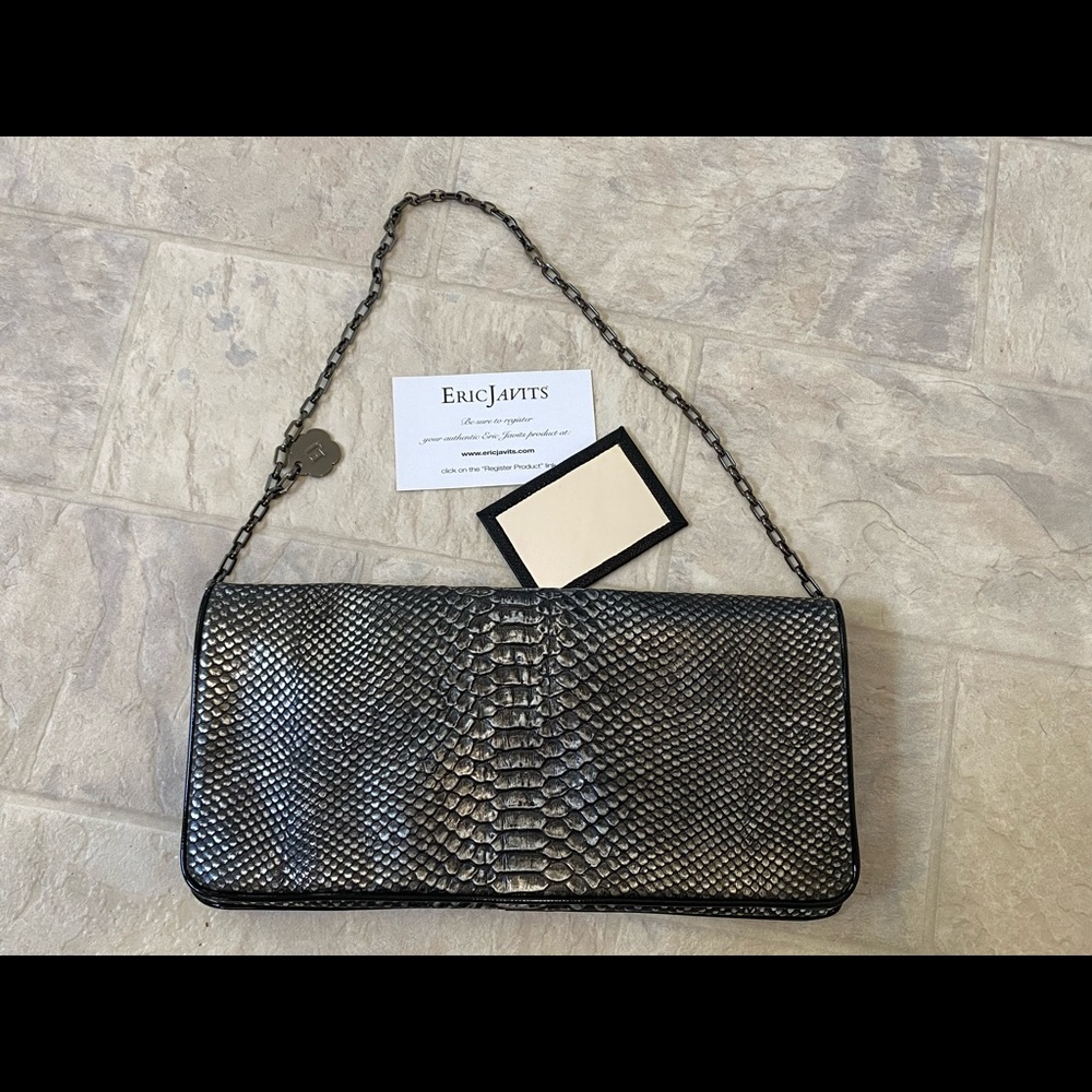 Eric Javits Weave Chain Shoulder Bag Purse Black